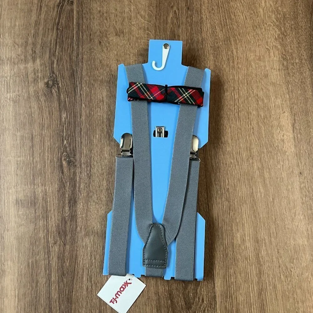 Countess Mara Red Plaid Bow Tie and Suspenders Youth